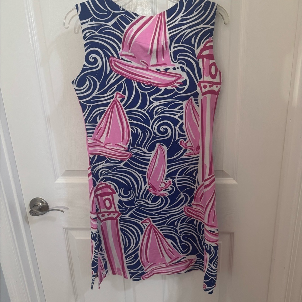 Barbara Gerwit Nautical Pink and Blue Sleeveless Dress Tropical Nautical - Picture 2 of 5